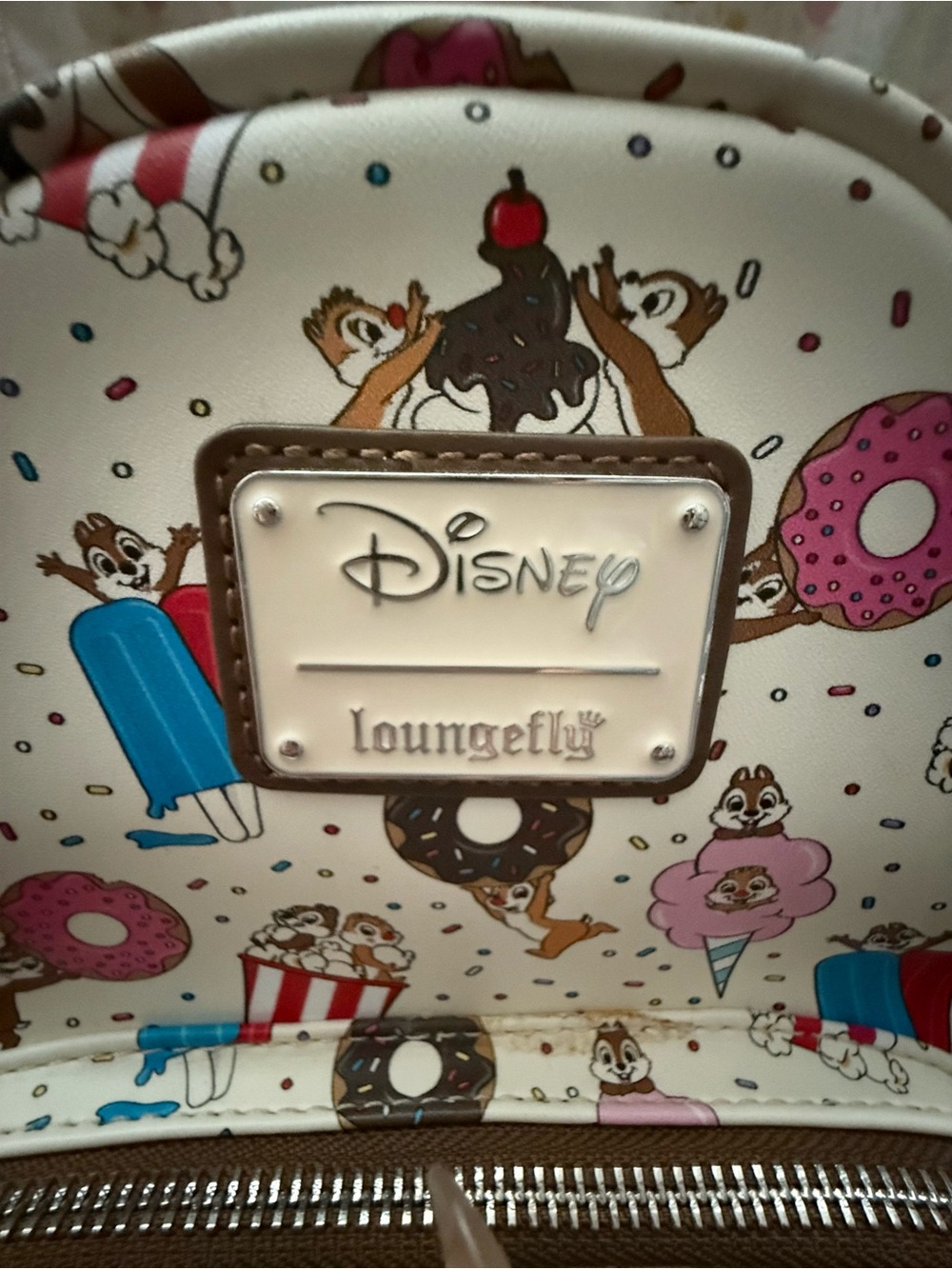 Disney Loungefly Cream Mini Backpack with Chip 'n' Dale Snack Print - Picture 3 of 6
